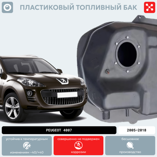 Купить Пластиковый бензобак Peugeot 4007, 2005-2018 г.в. (BP) -  50 л. Пластиковый бензобак Peugeot 4007, 2005-2018 г.в. (BP) -  50 л.